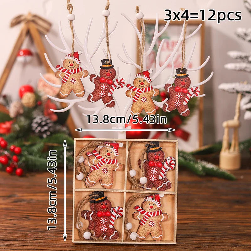 12pcs Christmas Dwarf Wooden Pendant